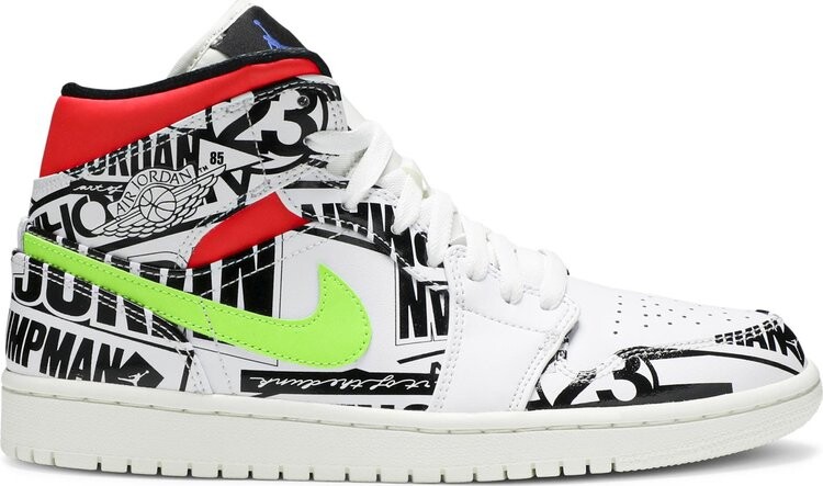 

Кроссовки Air Jordan 1 Mid Over-Print Logos, белый, Белый;серый, Кроссовки Air Jordan 1 Mid Over-Print Logos, белый