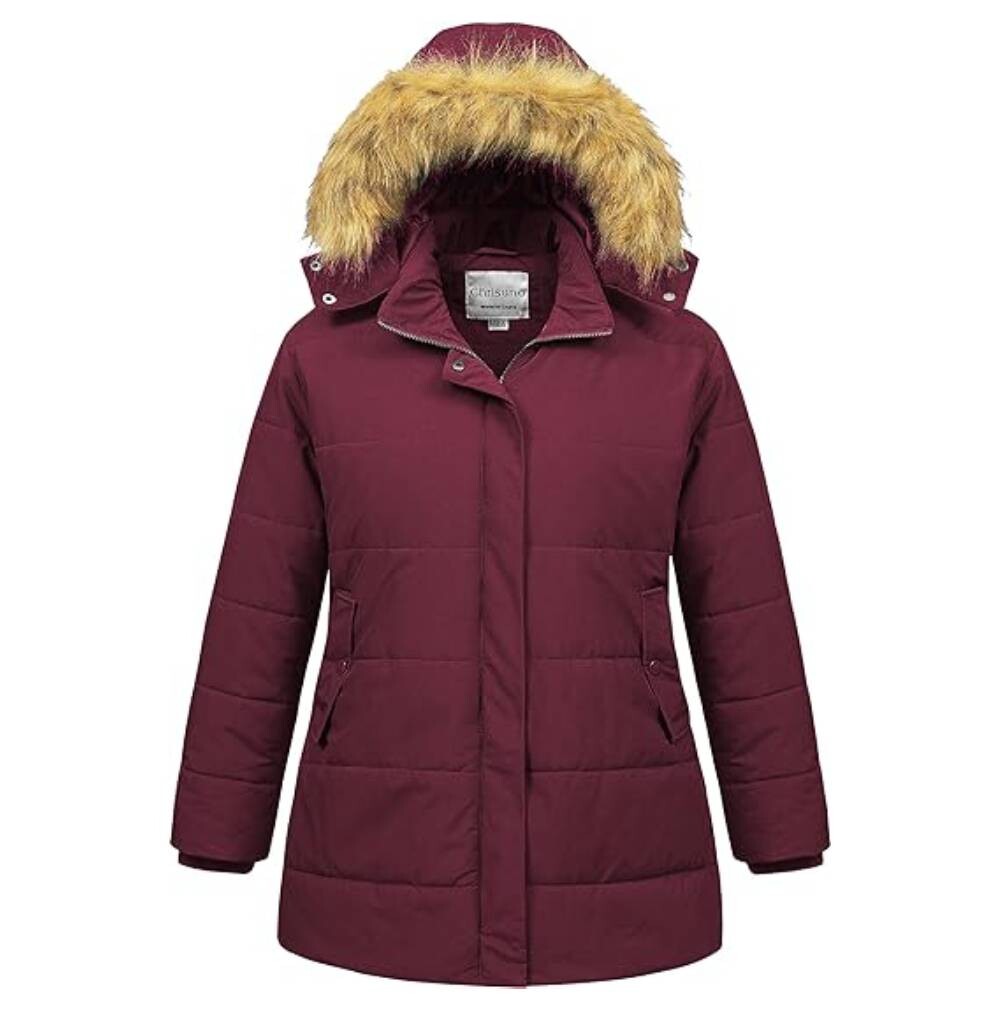 

Пуховик со съемным капюшоном Chrisuno Plus Size, бордовый
