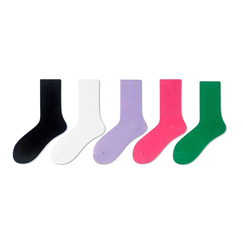 Детские носки до середины икры, набор из 5 пар, Black+White+Lilac+Grass Green+Peach Red, MIIOW
