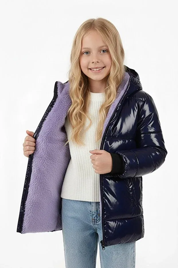 Детское пальто для девочек водоотталкивающее с капюшоном Dublino Kids, Navy Blue — фото 3