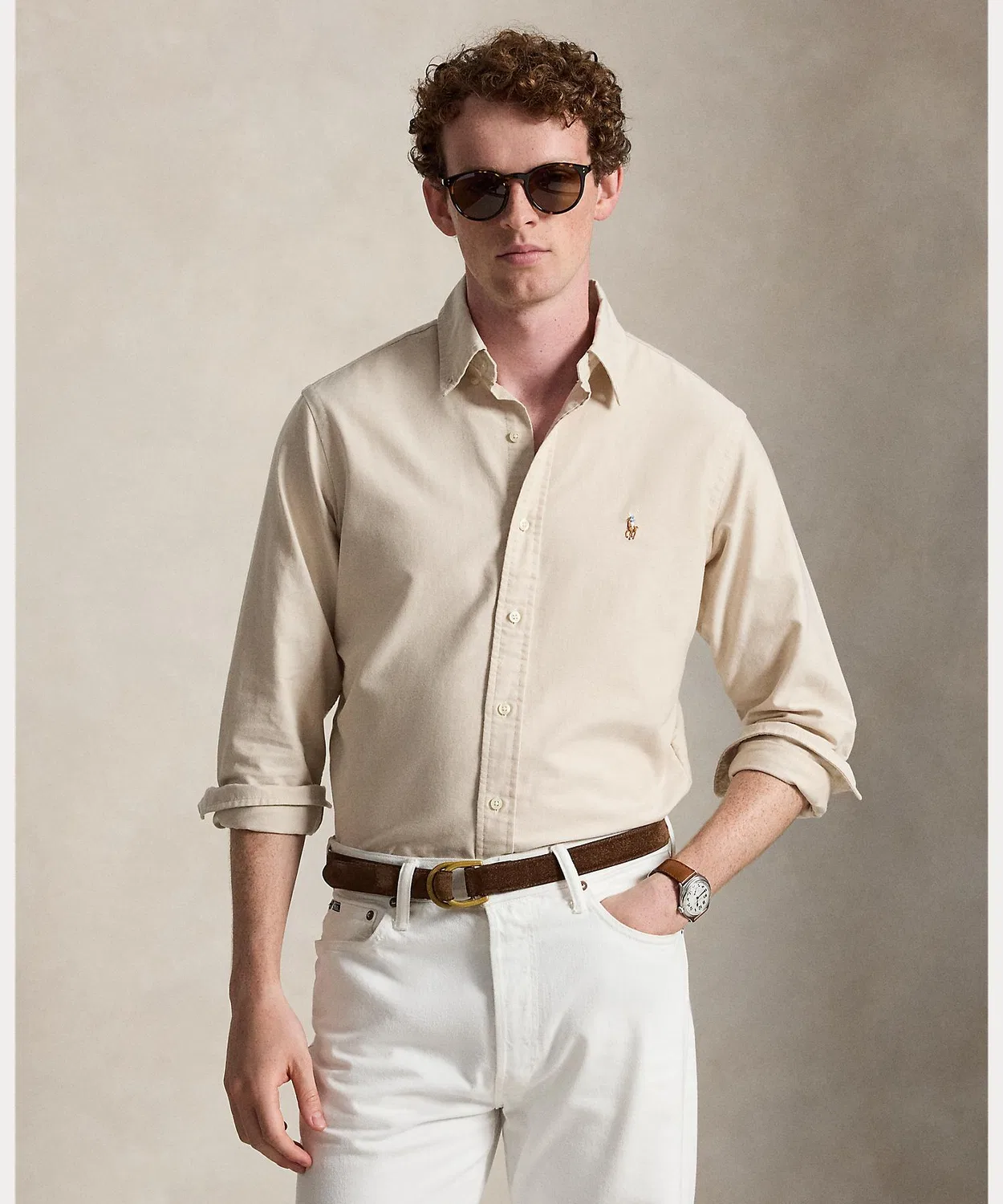 Мужская классическая рубашка-оксфорд с длинным рукавомPolo Ralph Lauren, Brown