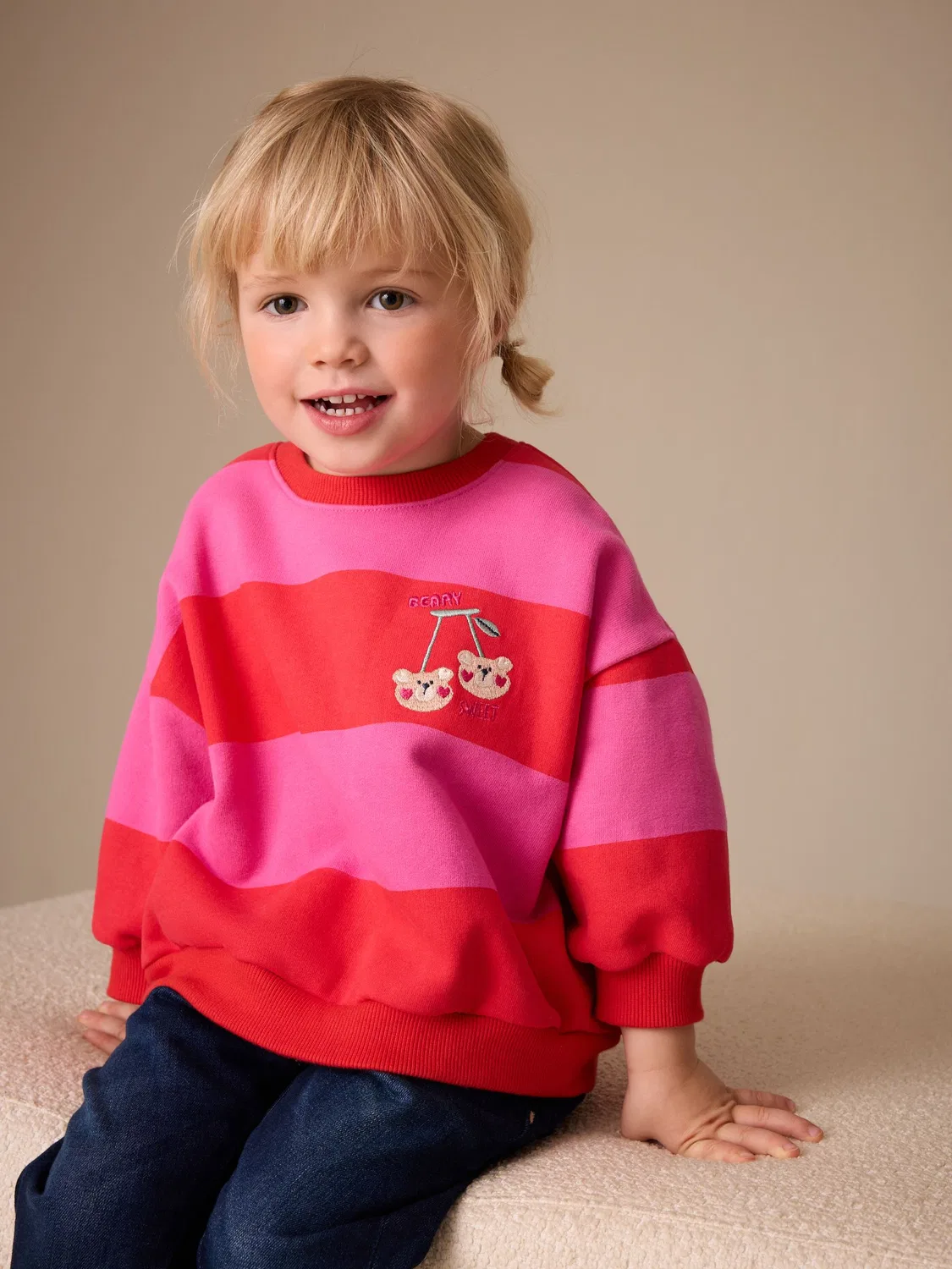 Свитшот с полосатым принтом, Red/Pink Stripe Crew Neck Next, красный/розовый