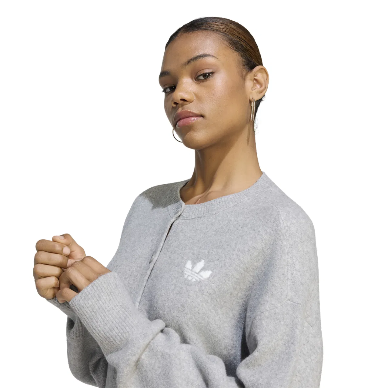Женский кардиган с длинным рукавом, свободного кроя, adidas Originals Essentials Knit Cardigan, adidas, Medium Grey Heather — фото 3