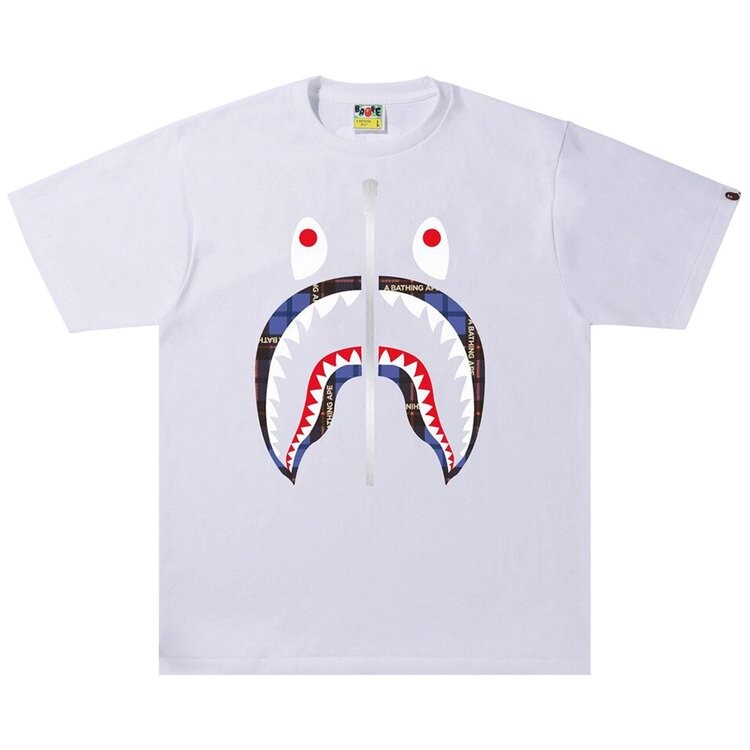 

Футболка BAPE Logo Check Shark Tee 'White/Blue', белый
