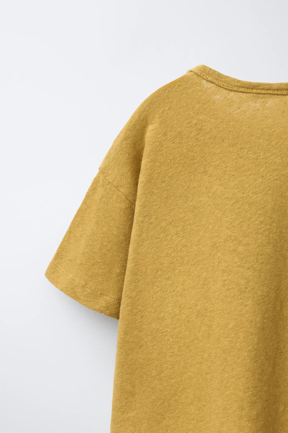 Однотонная футболка из льна и хлопка ZARA, Light Brown — фото 4