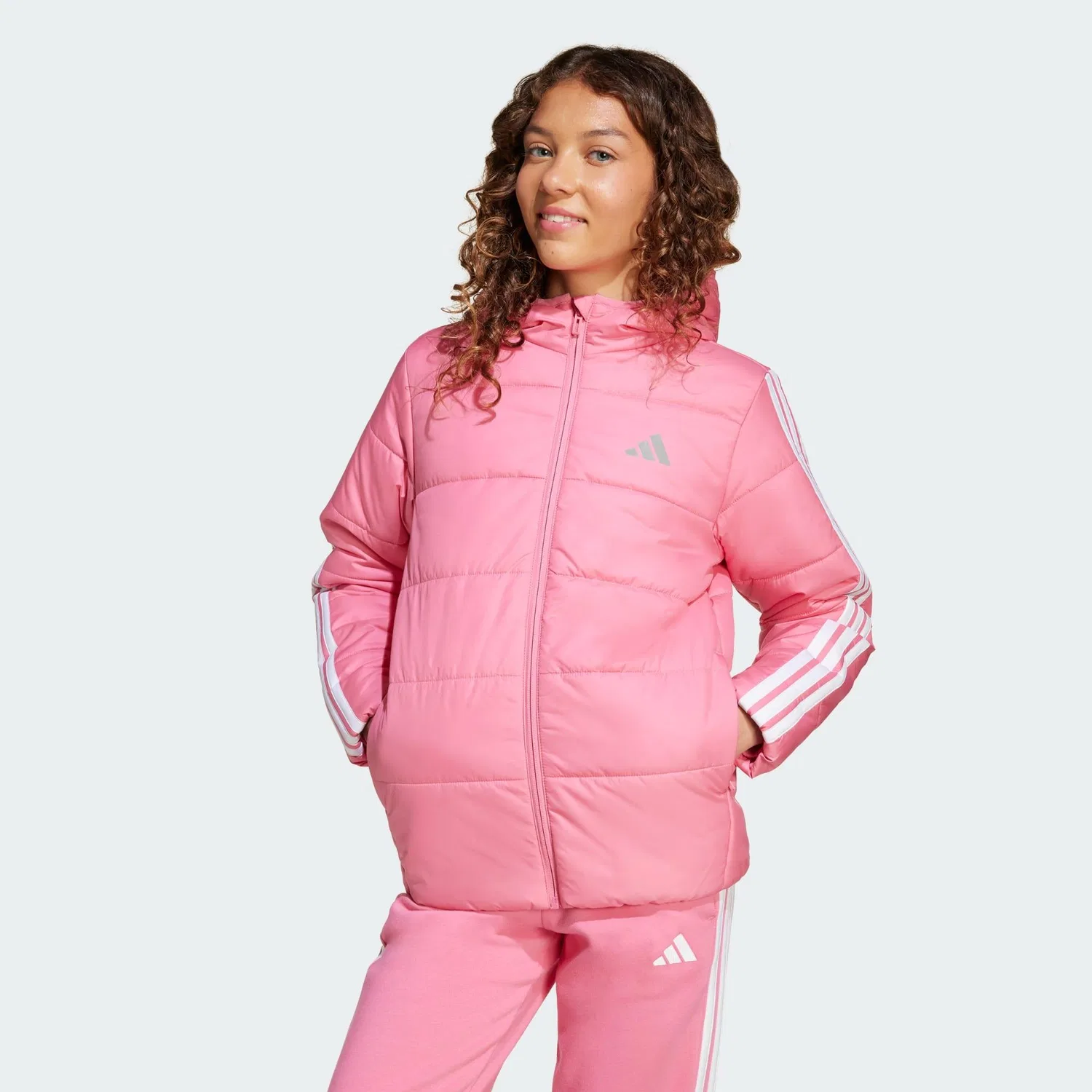 Детская утепленная куртка с принтом 3-Streifen Adidas, Rosa Weiss — фото 2