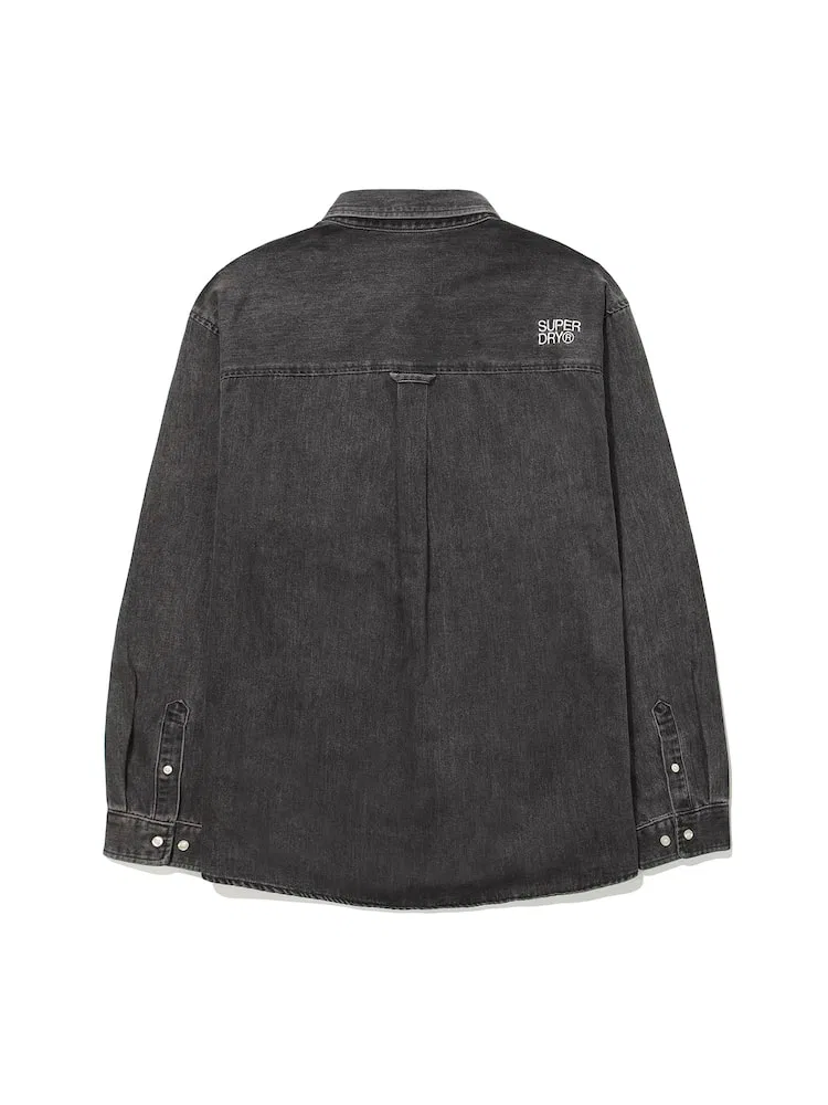 Женская джинсовая рубашка полуприлегающего силуэта Essential Semi Oversized Denim Shirt SUPERDRY, Black — фото 3