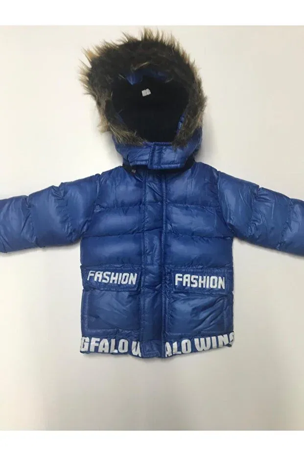 Детское пальто для девочек с капюшоном Boy's Coat Baby Slon Kids Clup, Sax Blue — фото 2