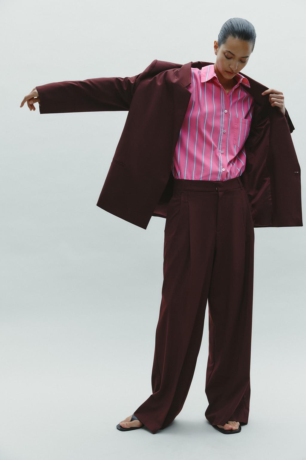 

Полосатая рубашка оверсайз ZARA, цвет Fuchsia