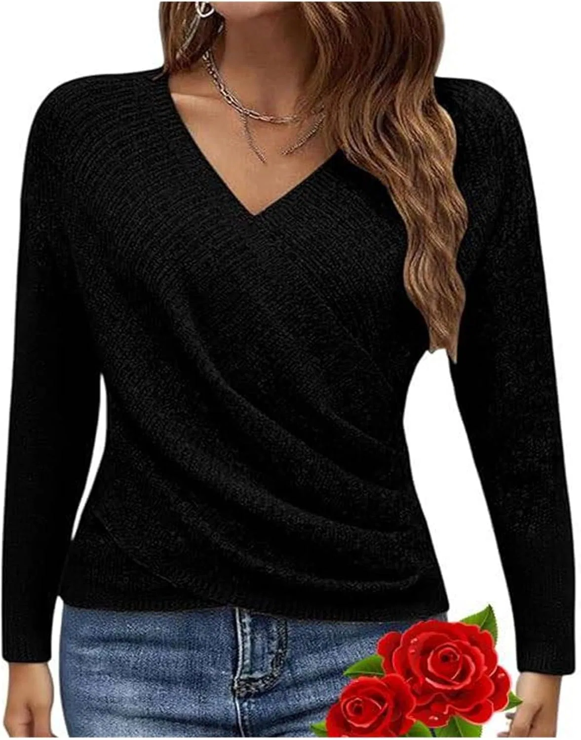 Женский свитер с запахом и рукавом реглан, модель Off Shoulder, чёрный