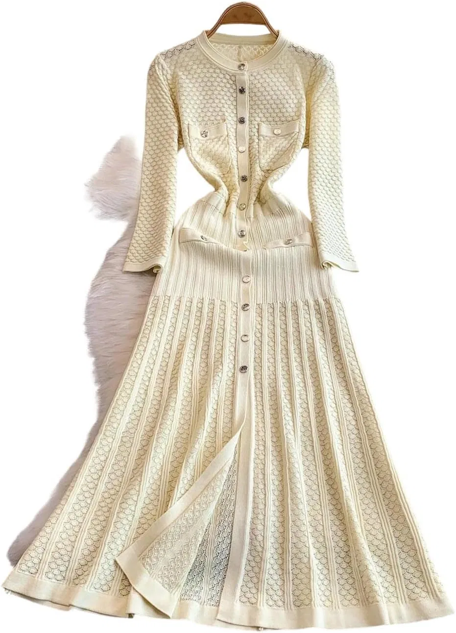 Женское облегающее платье миди с круглым вырезом, Light Yellow — фото 4