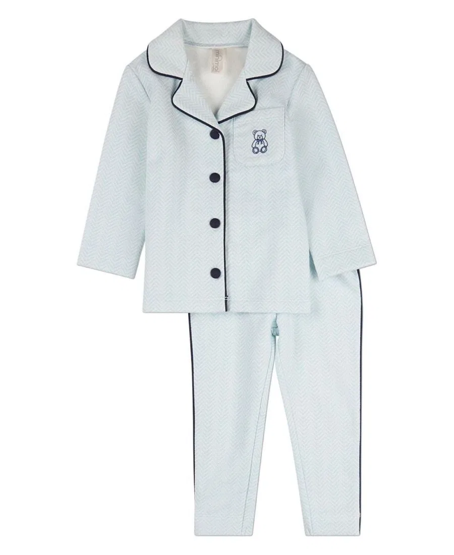 Пижамный комплект с принтом Chevron и вышивкой Teddy Bear MeMoi, Baby Blue