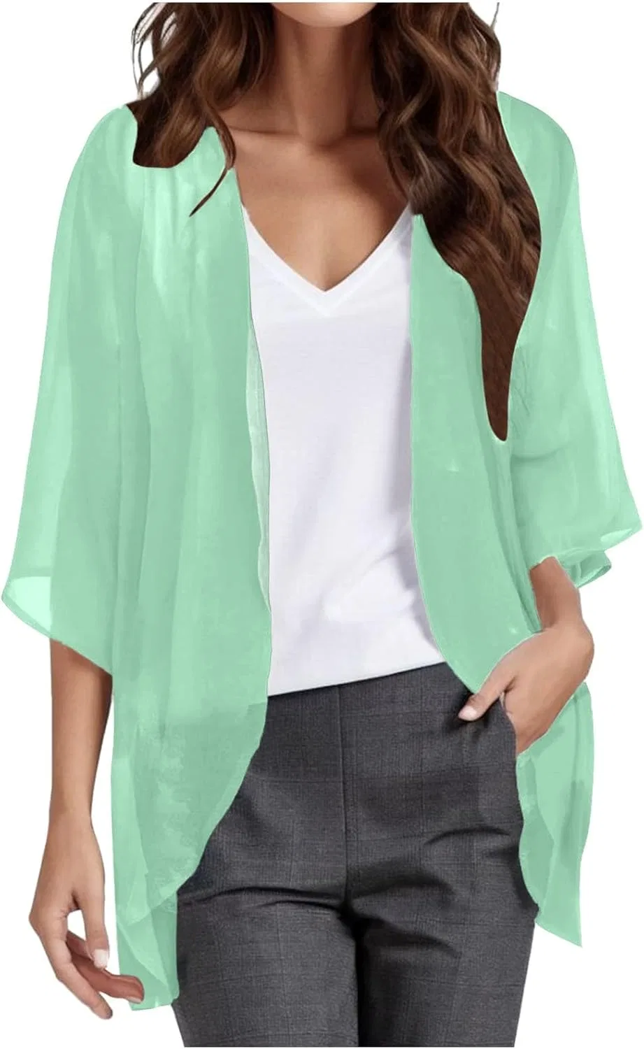 Женское кимоно с кружевными рукавами, Mint Green
