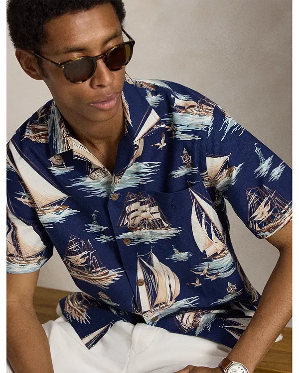 Мужская рубашка с принтом Sailboat print oxford shirt Polo Ralph Lauren, мультиколор — фото 4