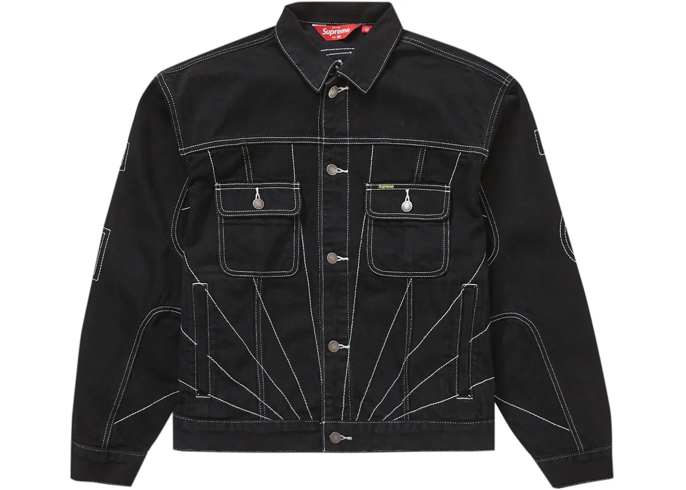 Мужская джинсовая куртка с радиальной вышивкой Supreme, Black