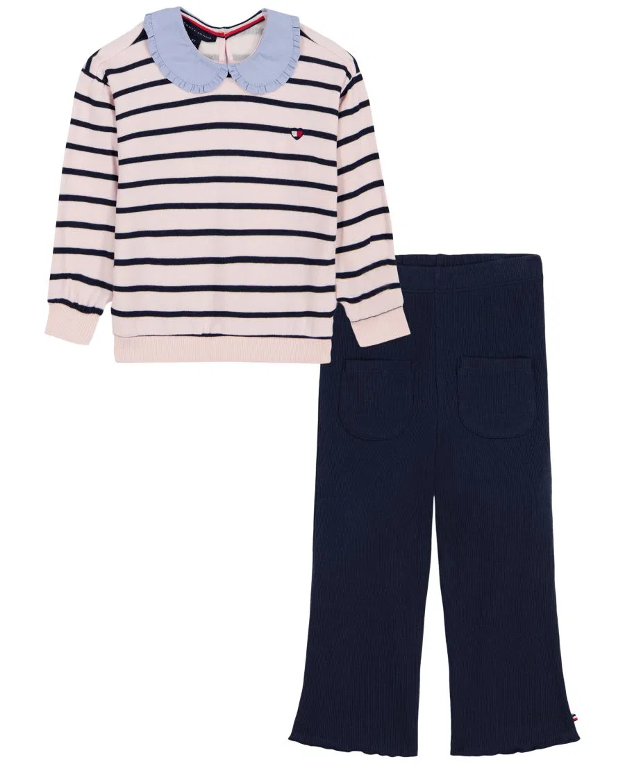 Детский комплект из топа и брюк с длинным рукавом, с принтом Tommy Hilfiger, Pink/Navy