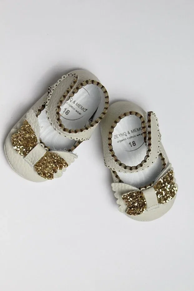 Детские пинетки из натуральной кожи Zeyno Ve Memo, Cream-Gold — фото 4