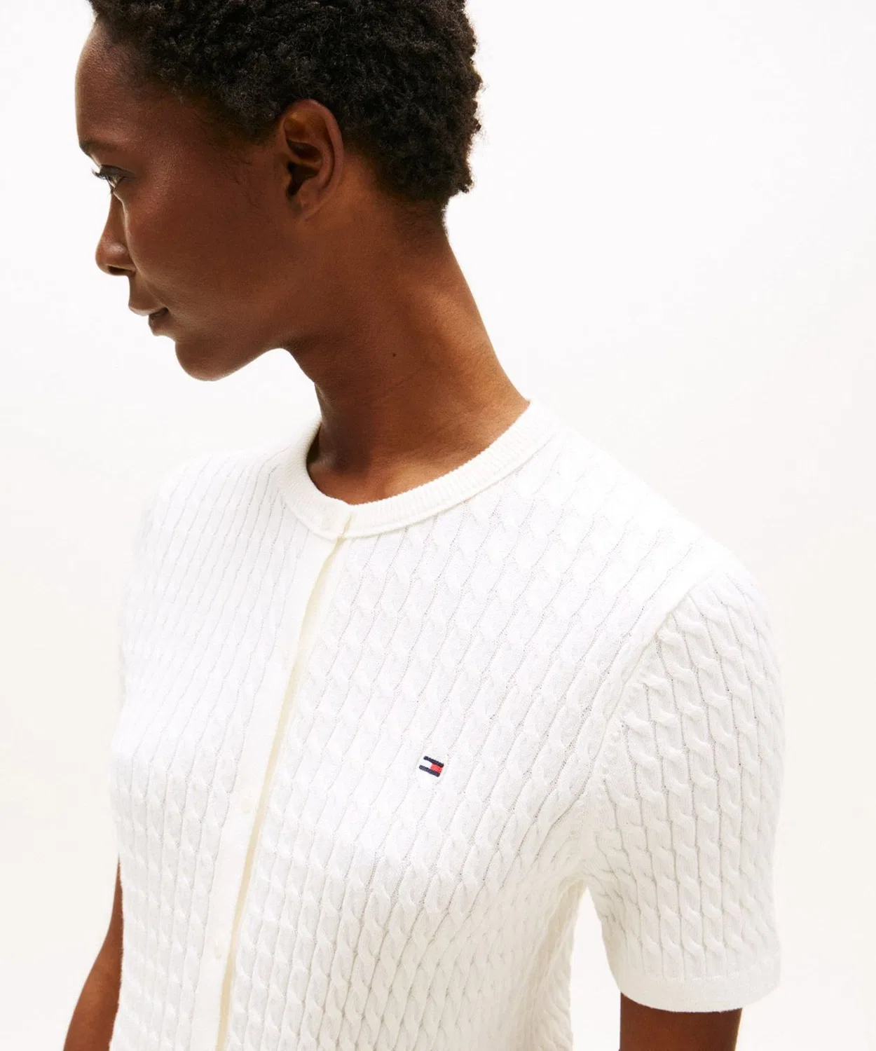 Женский хлопковый кардиган с коротким рукавом TOMMY HILFIGER, Белый — фото 2