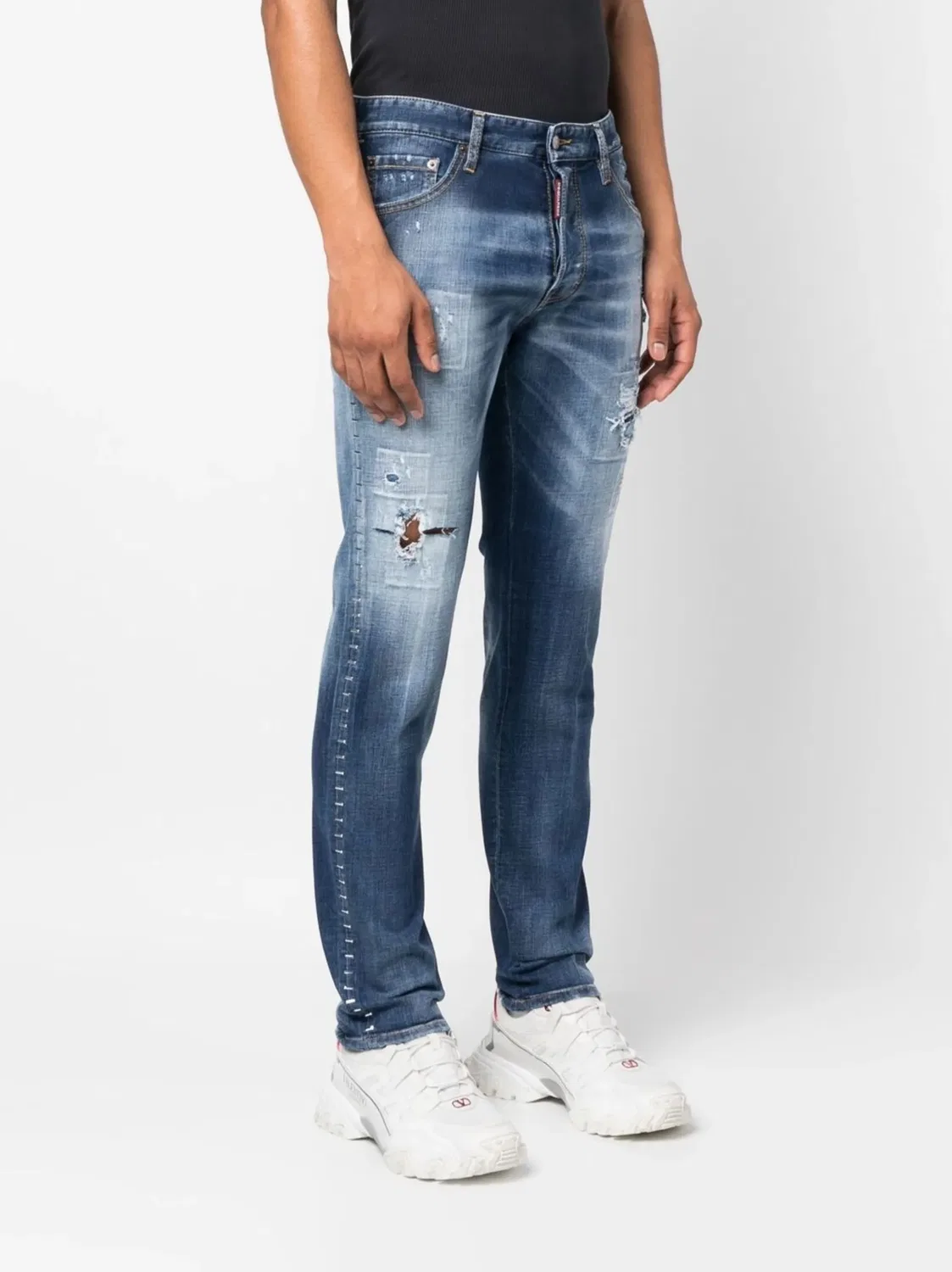Джинсы с эффектом потертости с узким кроем DSQUARED2, синий — фото 3