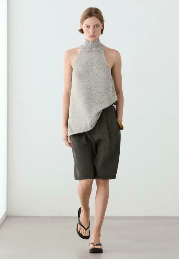 Топ хлопковый бесшовный Massimo Dutti, бежевый — фото 3