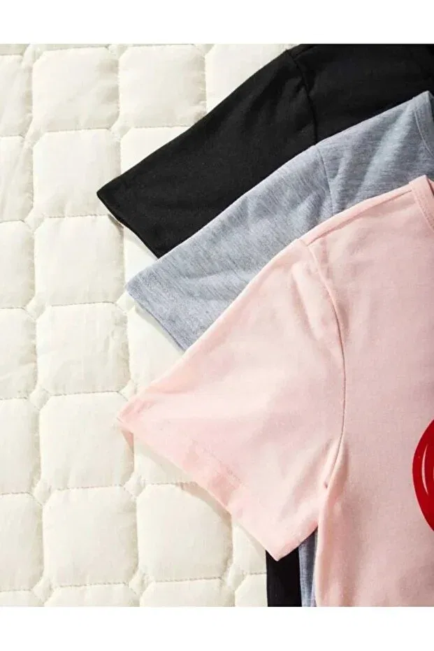 Детский комплект футболок для девочек с принтом Heart Daxis Sportwear Company, Black-Gray-Pink — фото 3