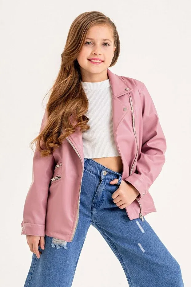 Детская куртка из кожзаменителя с принтом Dazzledkids, Pink — фото 2