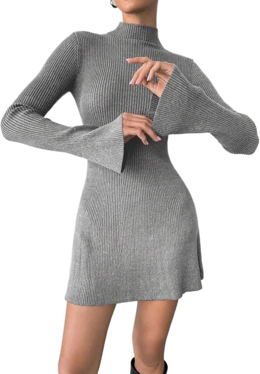 Женское мини-платье с воротником-стойкой Knitted, Grey