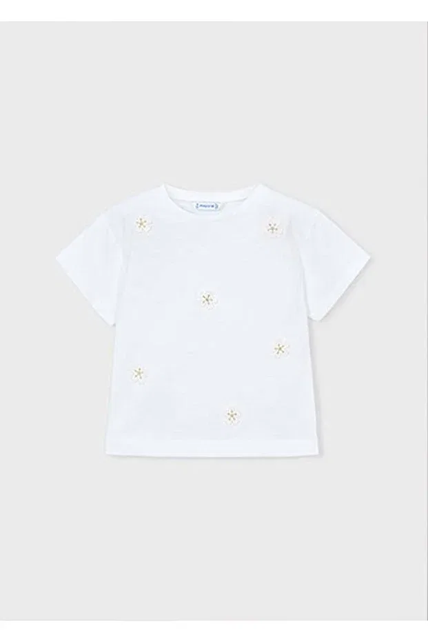Детская футболка для девочек с принтом Summer girl's floral tshirt Mayoral, White — фото 4
