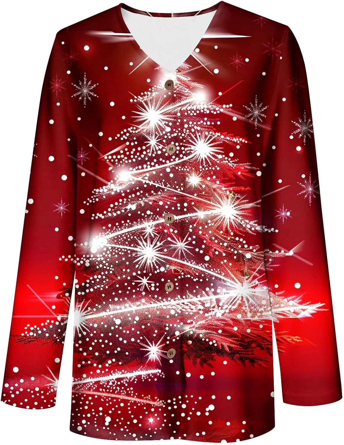 Женский кардиган с принтом Christmas Button Down, красный — фото 4