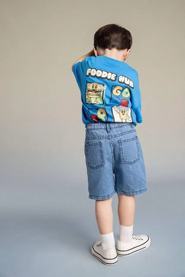 Детская футболка для мальчиков с принтом Oversized Puff Printed Defacto, Blue-Be168 — фото 3
