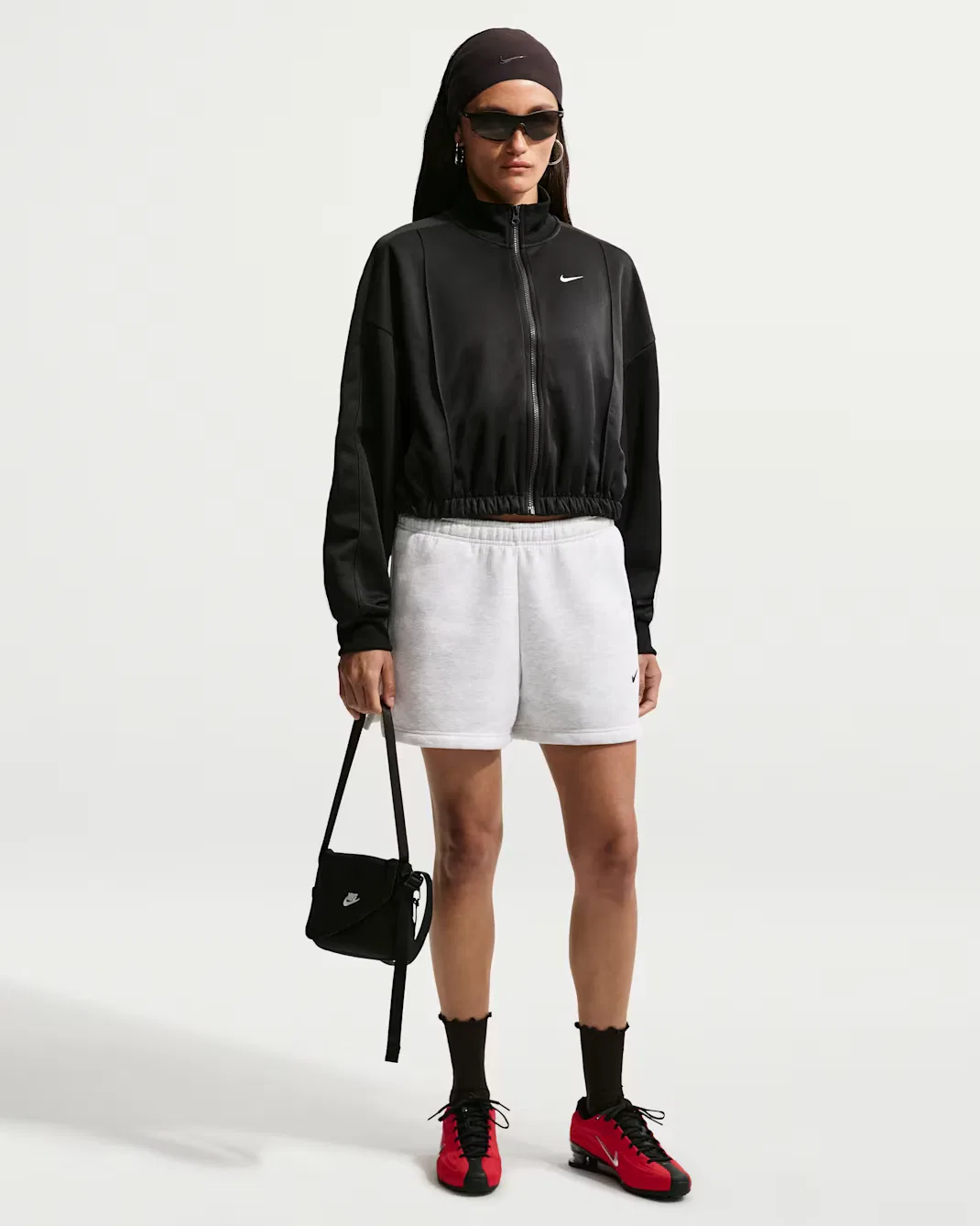 Женские шорты со средней посадкой Nike Studio Fleece Medium Weight, Birch Heather/Black
