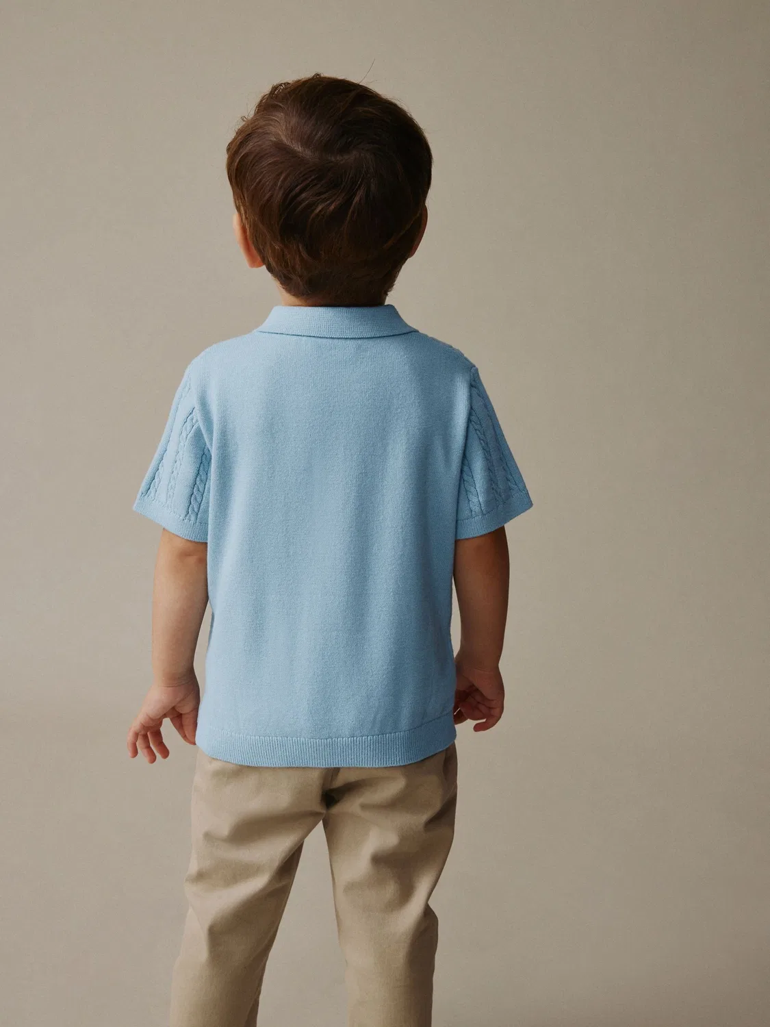 Поло с кабельной вязкой, Blue Cable Knit Polo Shirt Next, синий — фото 3
