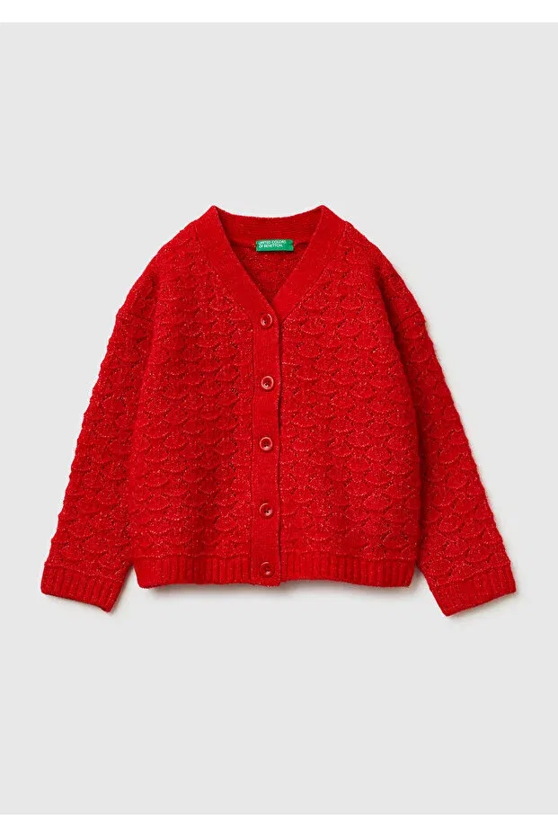 Детский красный кардиган с V-образным вырезом и вышивкой United Colors Of Benetton