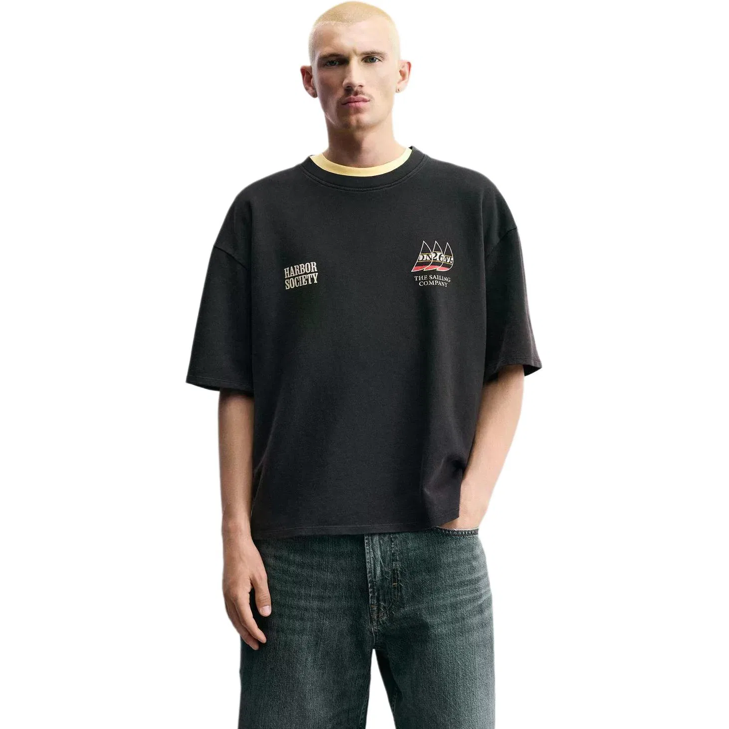Мужская футболка с круглым вырезом Deep Anthracite ZARA, Deep Anthracite — фото 3