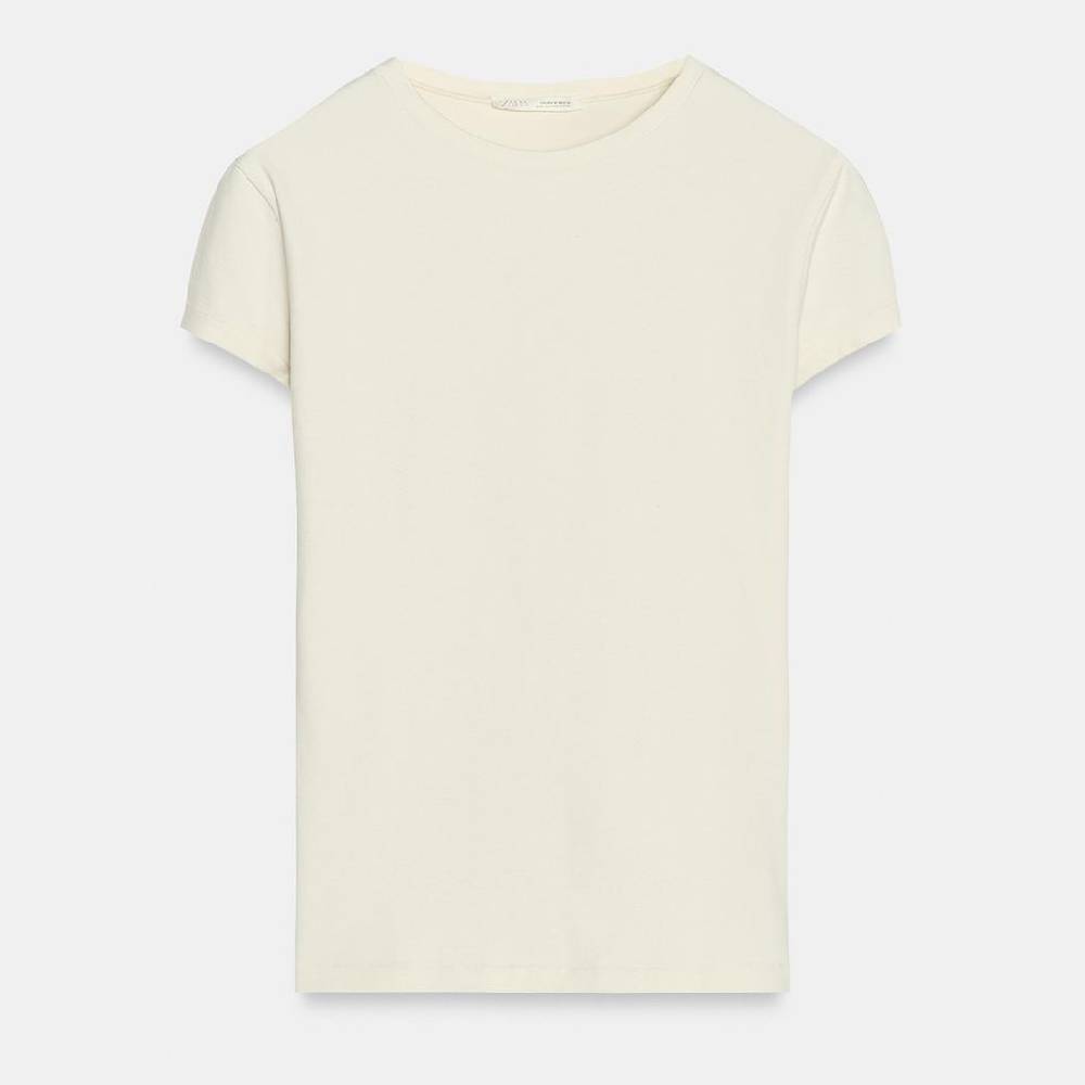 

Приталенная футболка с коротким рукавом ZARA, кремовый, Белый, Приталенная футболка с коротким рукавом ZARA, кремовый