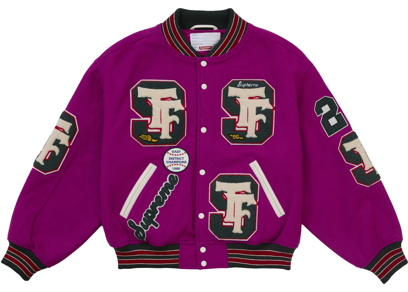 Мужская куртка-бомбер с принтом Supreme Drill Team Varsity Jacket Magenta