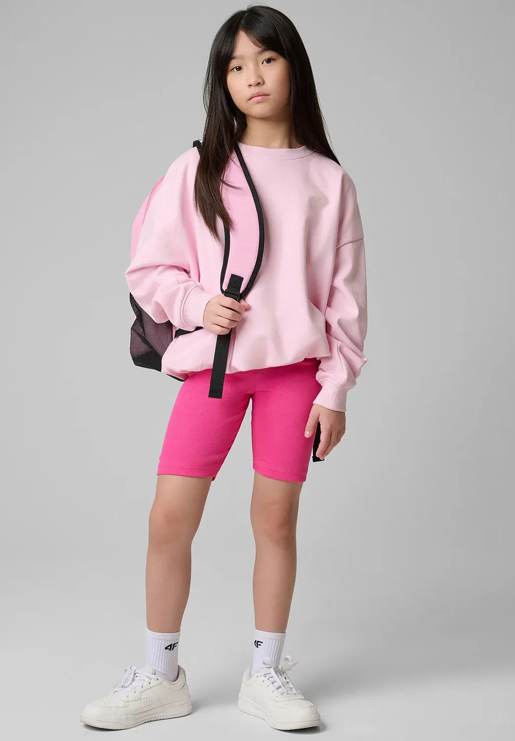 Legginsy kolarki prążkowane dziewczęce - różowe 140 (9-10 лат) - леггинсы 4F, Hot Pink Neon