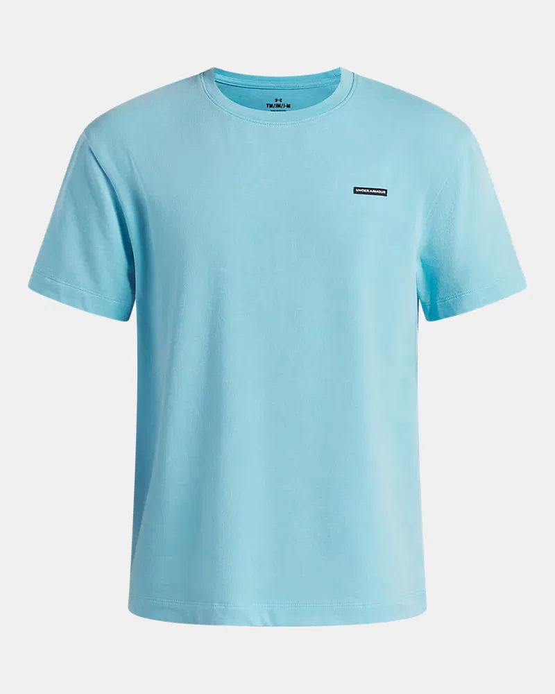 Футболка оверсайз для мальчиков с эффектом wash UA Heavyweight Wash UnderArmour, Fresco Blue/White