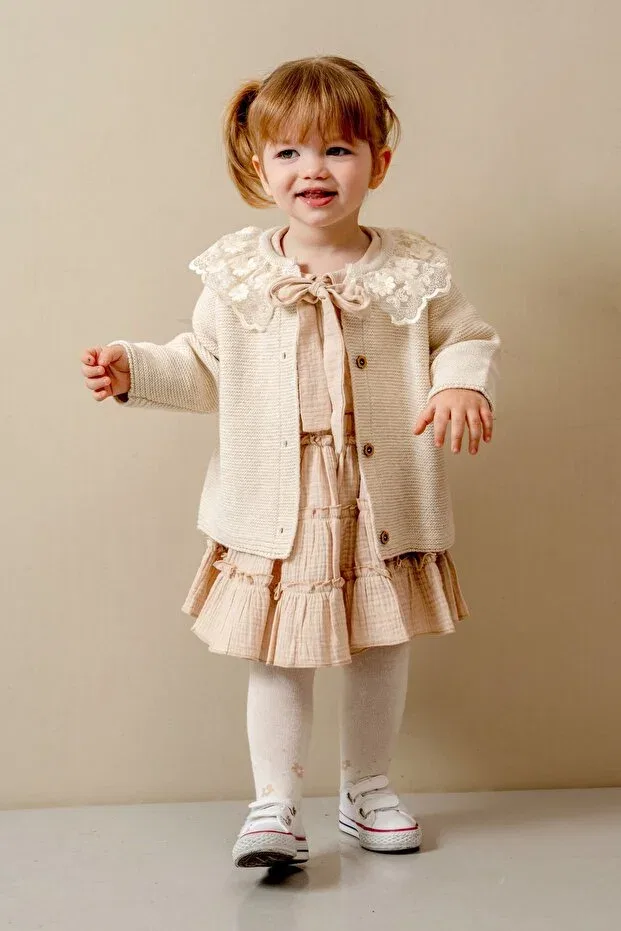 Детский комплект для девочек с вязаным кардиганом и юбкой Jnf Kids, Beige