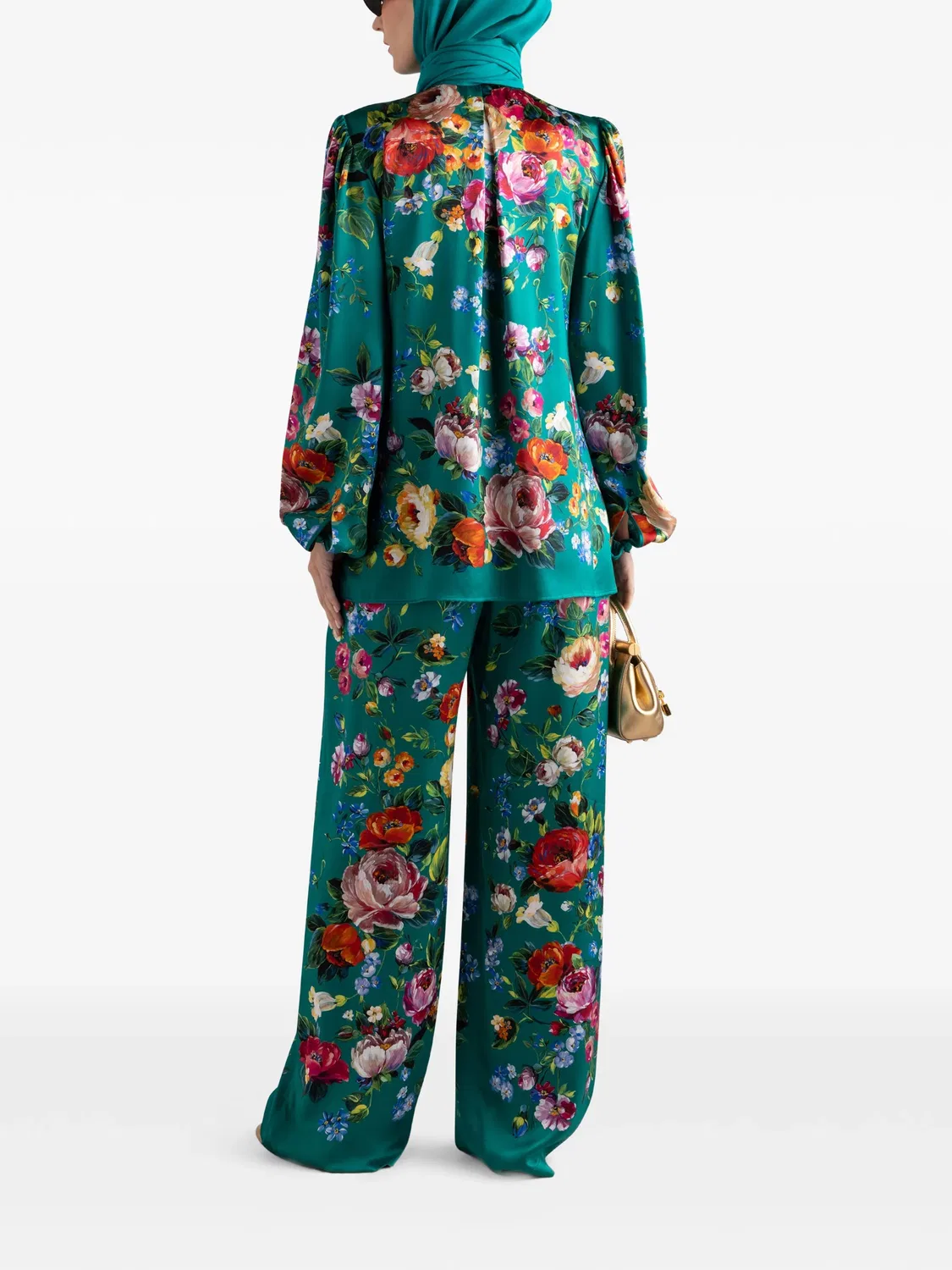 Рубашка с бантом и цветочным принтом Dolce & Gabbana, зеленый — фото 3
