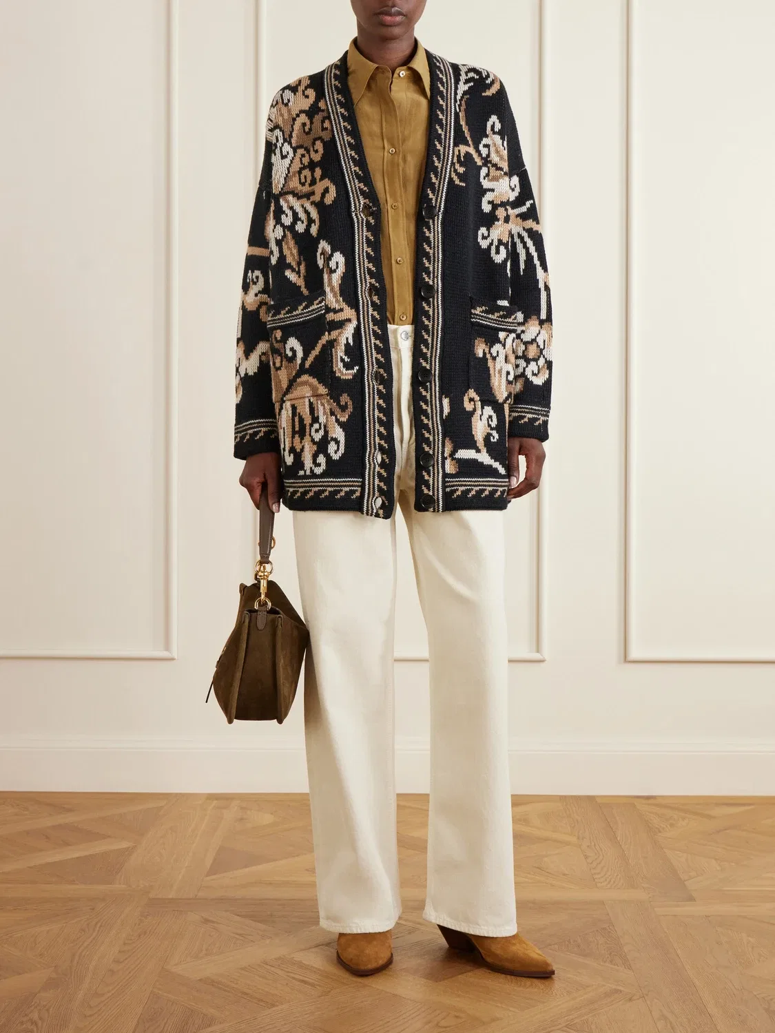 Жаккардовый кардиган из шерсти ETRO, черный/коричневый — фото 2