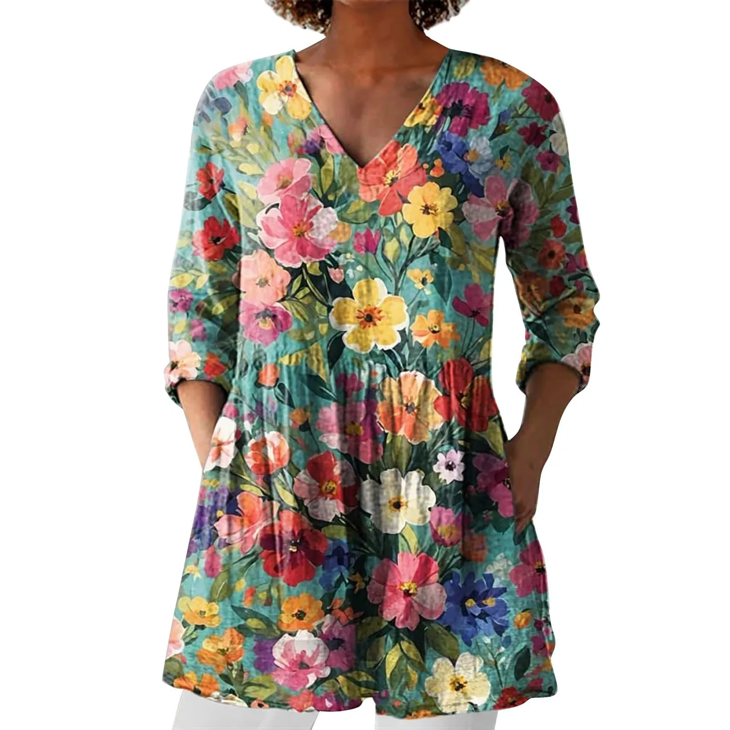 Женская льняная рубашка с принтом Vintage Long Shirt, Green