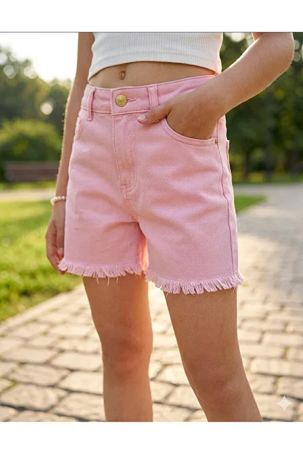 Детские шорты для девочек из габардина с принтом Basics Escabel, Pink — фото 2