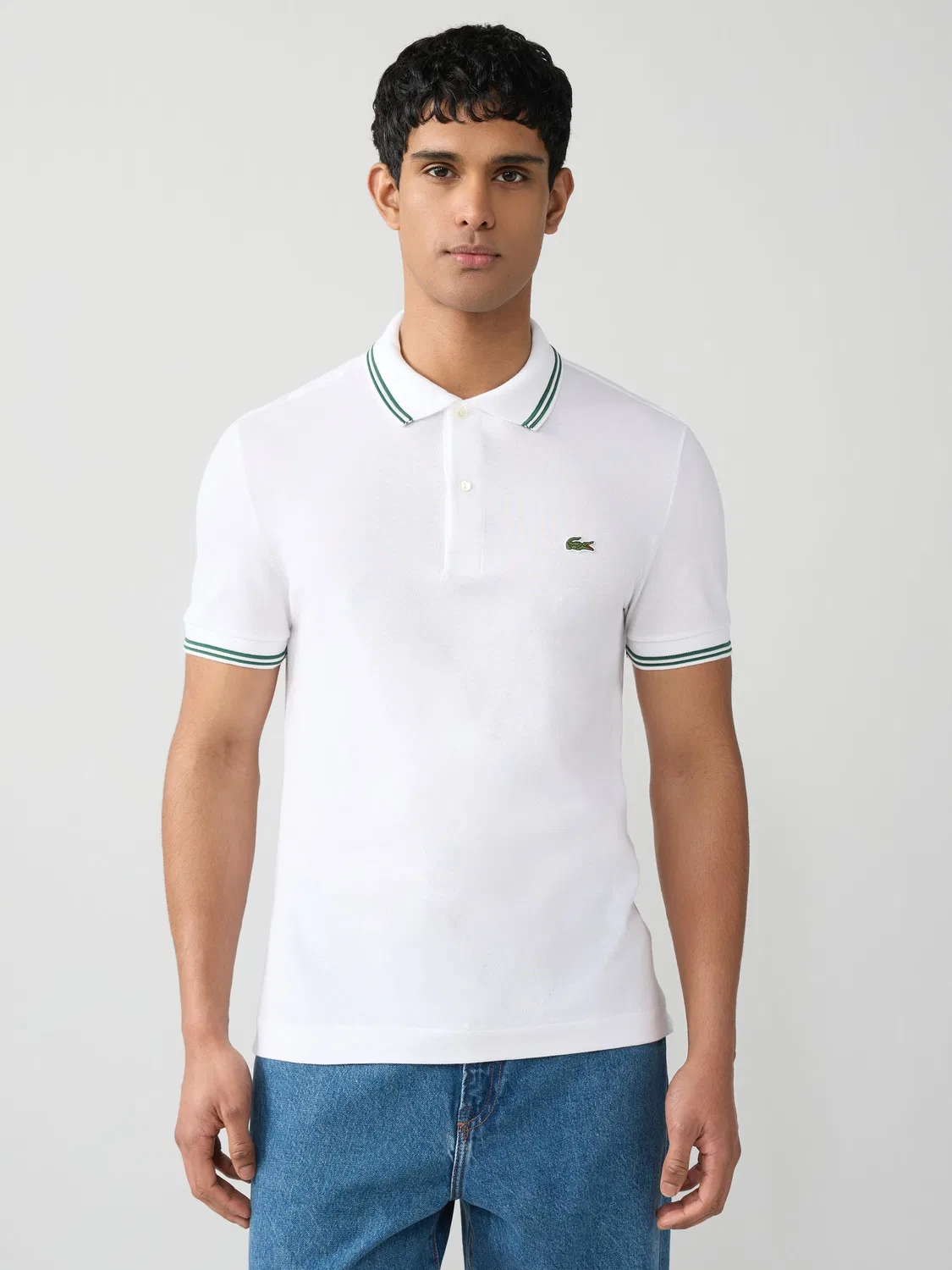 Lacoste Рубашка-поло из пике с короткими рукавами и воротником в белую полоску, White
