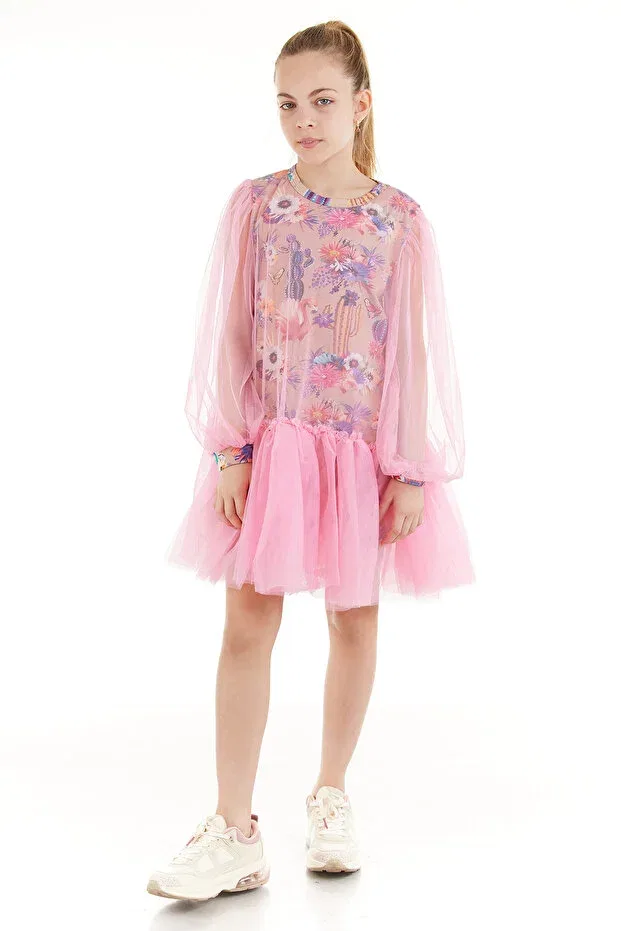 Детское платье для девочек с длинным рукавом Classy tutu dress Colorinas, Pink — фото 4