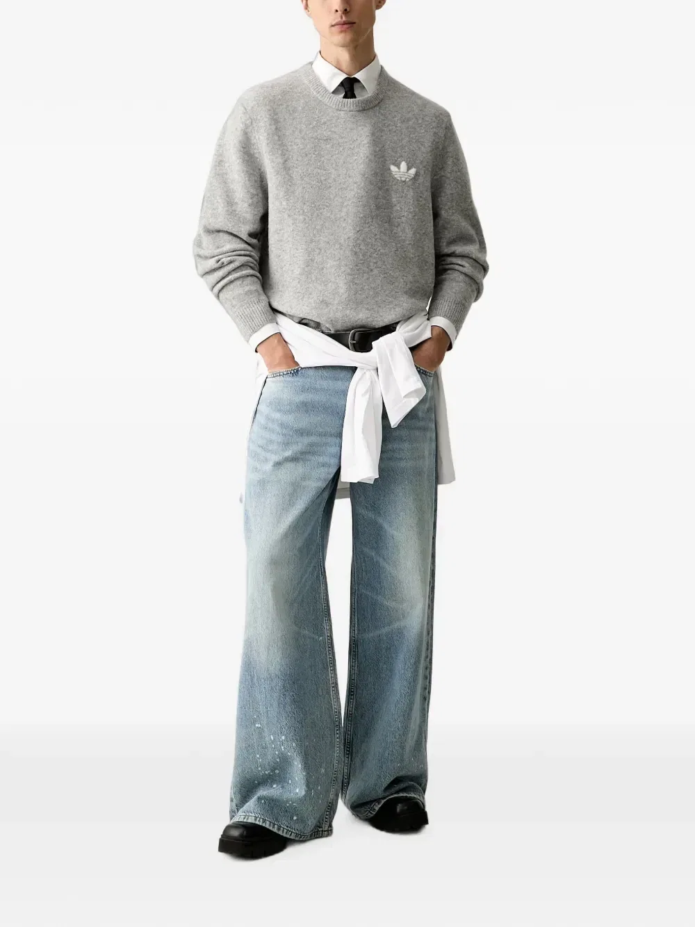 Полностью вязаный свитер Trefoil Essentials Adidas, серый — фото 2