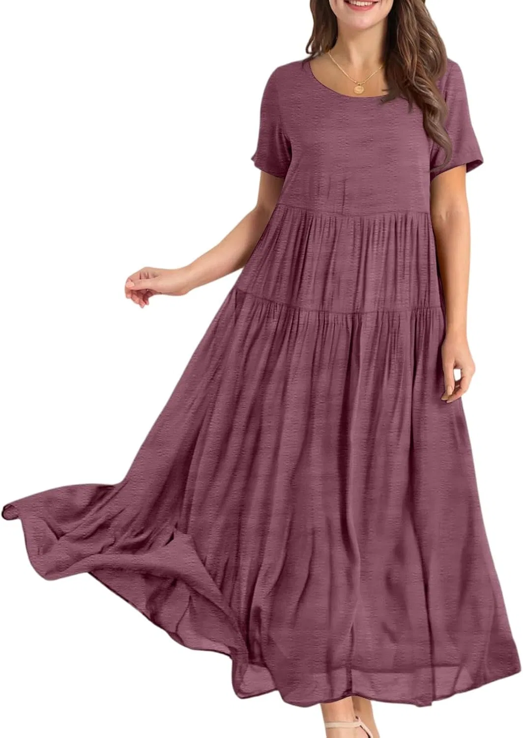 Повседневное платье макси с коротким рукавом, Purple