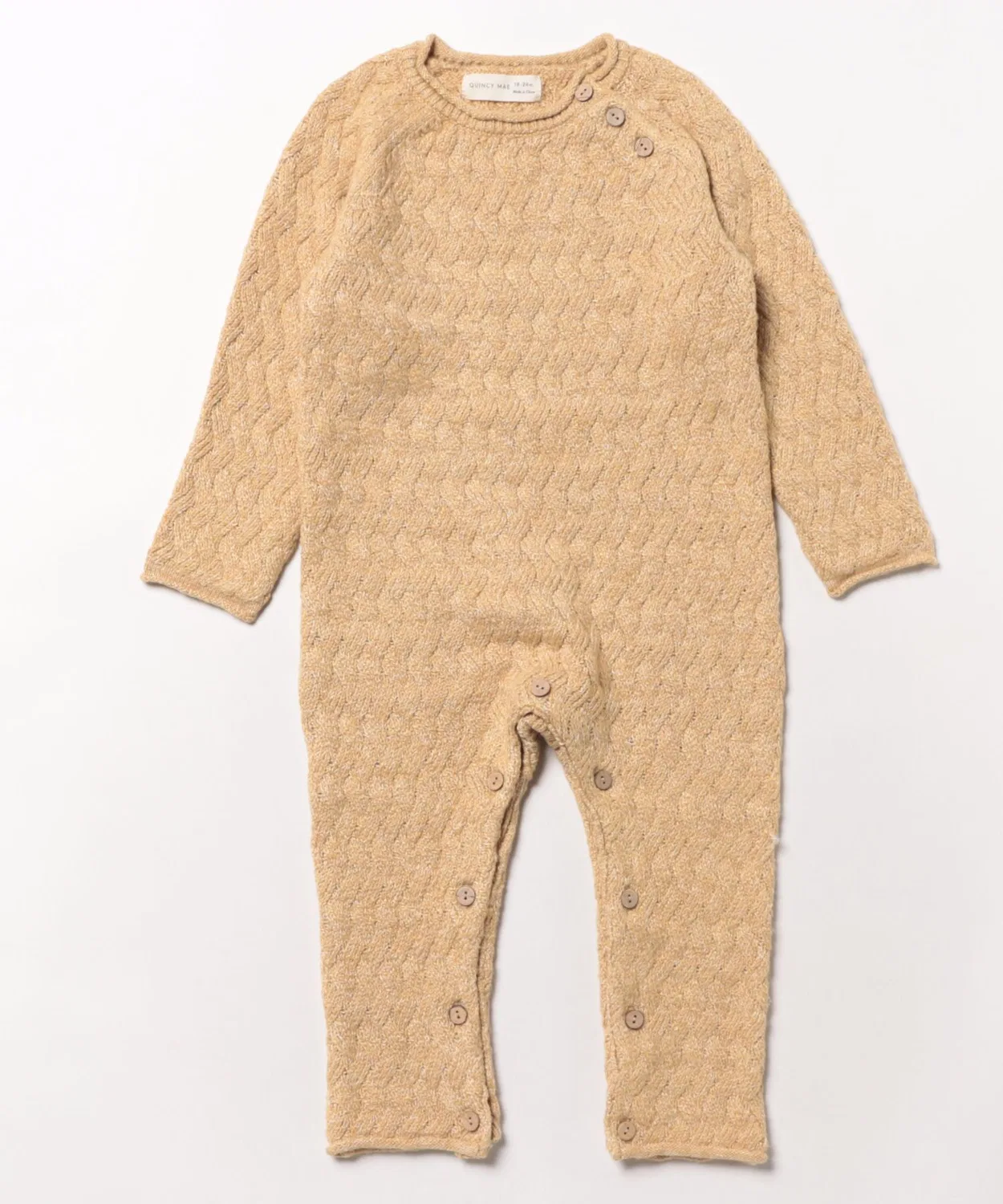 Детский джемпер-комбинезон из мягкого трикотажа с принтом, модель Cozy Heathered Knit Jumpsuit Quincy Mae, Honey