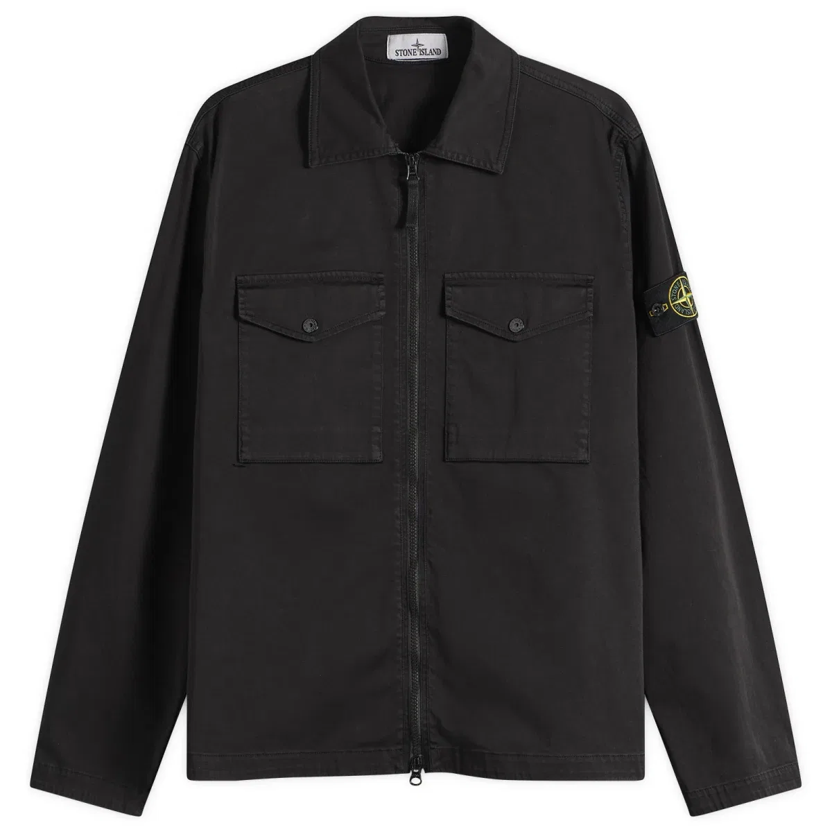 Куртка-рубашка из органического хлопка с воротником и карманом Stone Island, Black