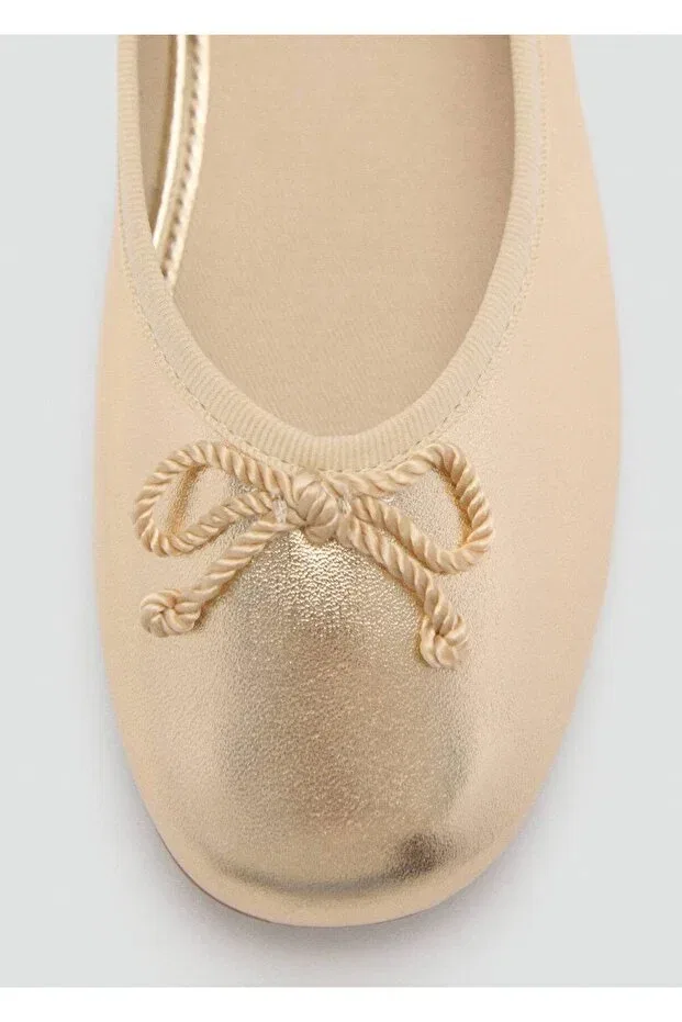 Детские балетки для девочек с завязками Mango Kids, Golden Yellow — фото 4